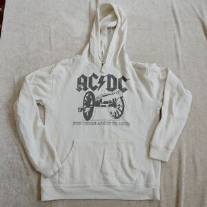 AC/DC Cream Colored "For Those About To Rock" Pullover Hoodie Size Small